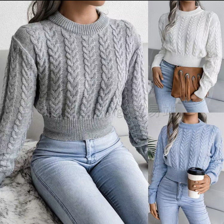 Pull Femme Tricoté avec Motif en Câble et Bord Côtelé