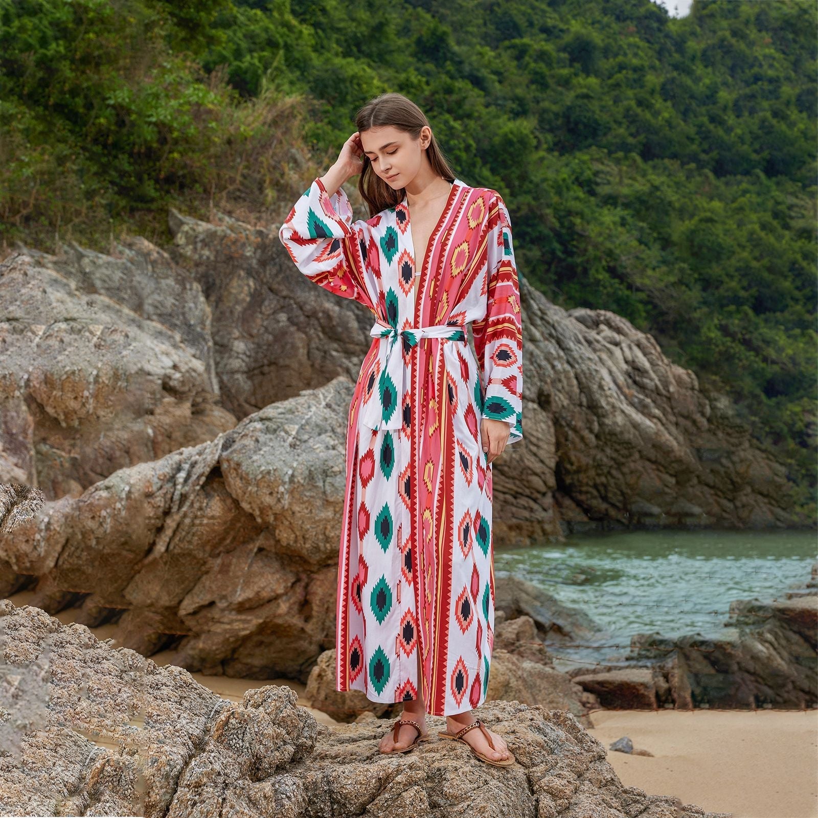 Top en tricot court pour femmes avec motif tropical R&B