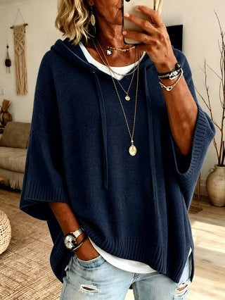 Poncho en tricot oversized avec capuche et manches courtes pour femmes Echo Archiv