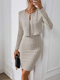 Ensemble tricoté ajusté pour femmes avec cardigan court et jupe crayon