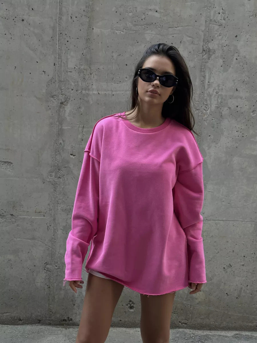 Sweatshirt oversized pour femmes avec ourlet effiloché et manches allongées