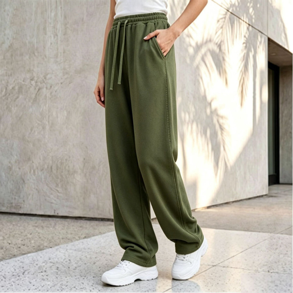 Pantalon palazzo lounge pour femmes avec taille confortable, cordon de serrage, poches latérales et couture décorative Echo Archiv