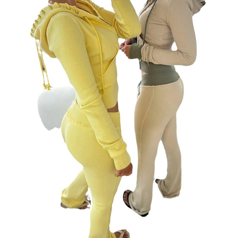 Pantalon lounge évasé en jersey taille haute pour femmes avec cordon de serrage, ceinture confortable et poches latérales Echo Archiv