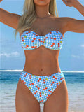 Bikini bandeau pour femmes avec un motif à carreaux ludique et un imprimé fruité R&B