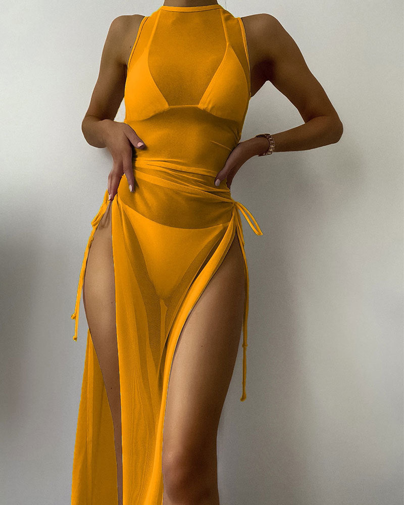 Robe de plage à manches longues pour femmes avec lacets ajustables R&B