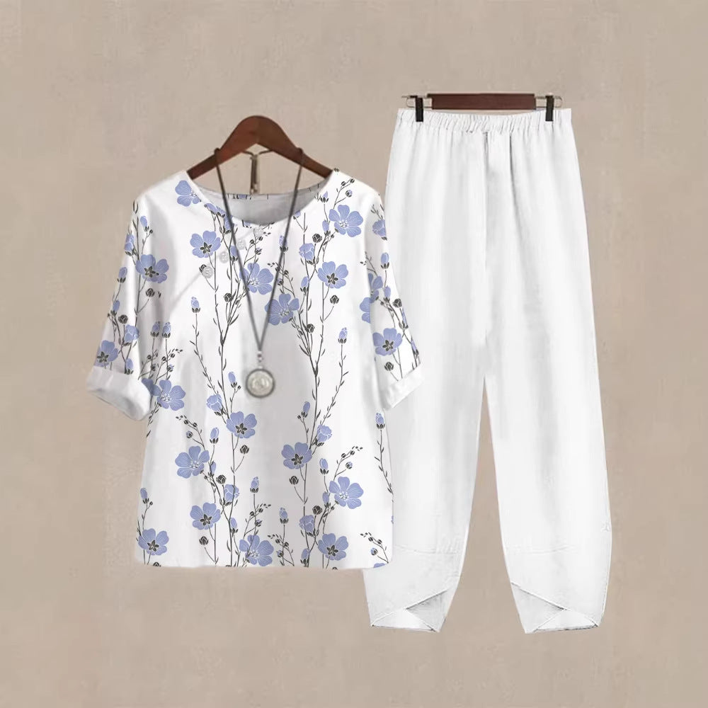 Haut de loisirs pour femmes avec motif floral et pantalon confortable R&B