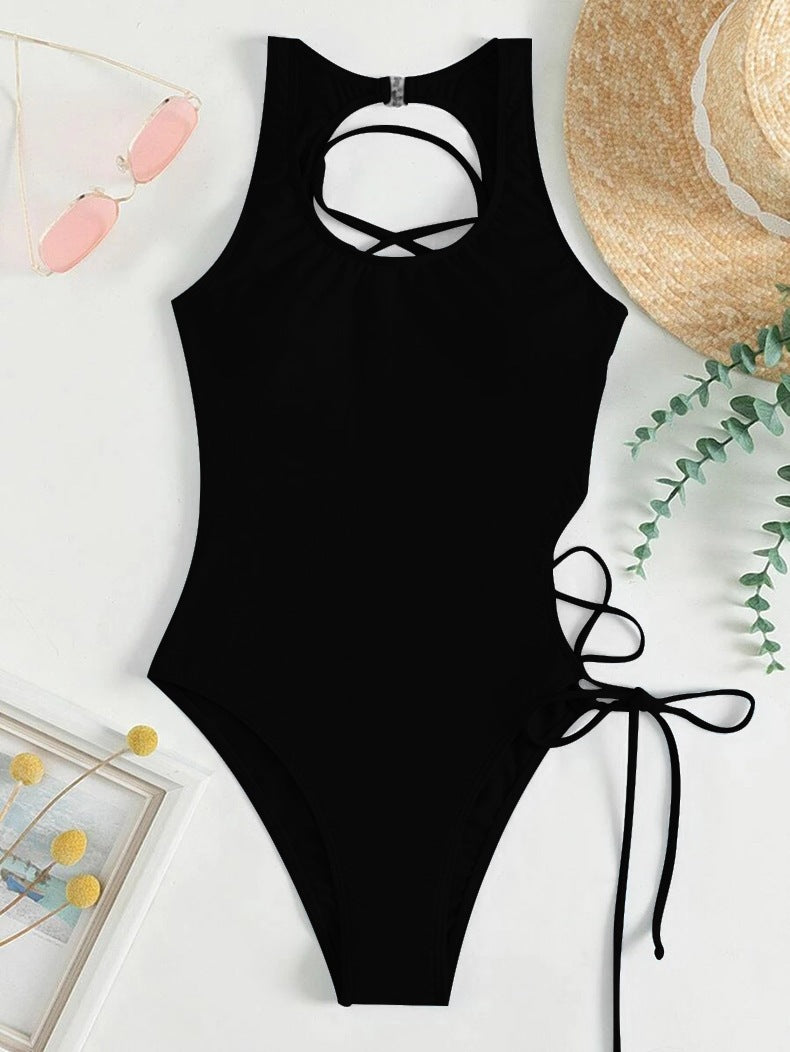 Maillot de bain une pièce sportif pour femmes avec détail de lacets raffiné R&B