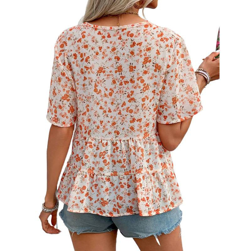 Blouse femme avec coupe à volants et motif floral Heidi-Mode