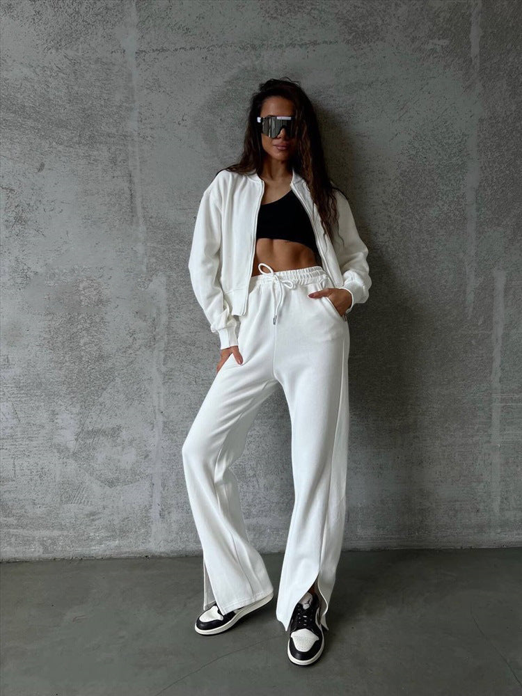 Ensemble en velours doux pour femmes avec bomber à fermeture éclair courte et pantalon taille haute avec fente Echo Archiv