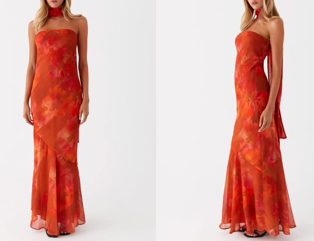 Robe de soirée élégante à manches longues pour femmes avec design floral Heidi-Mode