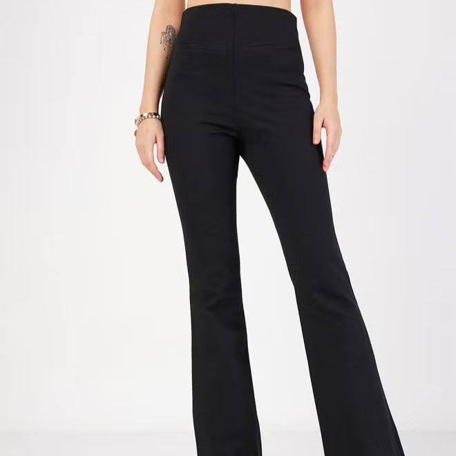 Pantalon Bootcut Stretch Taille Haute Femme avec Effet Sculptant sur les Cuisses et Pattes Évasées