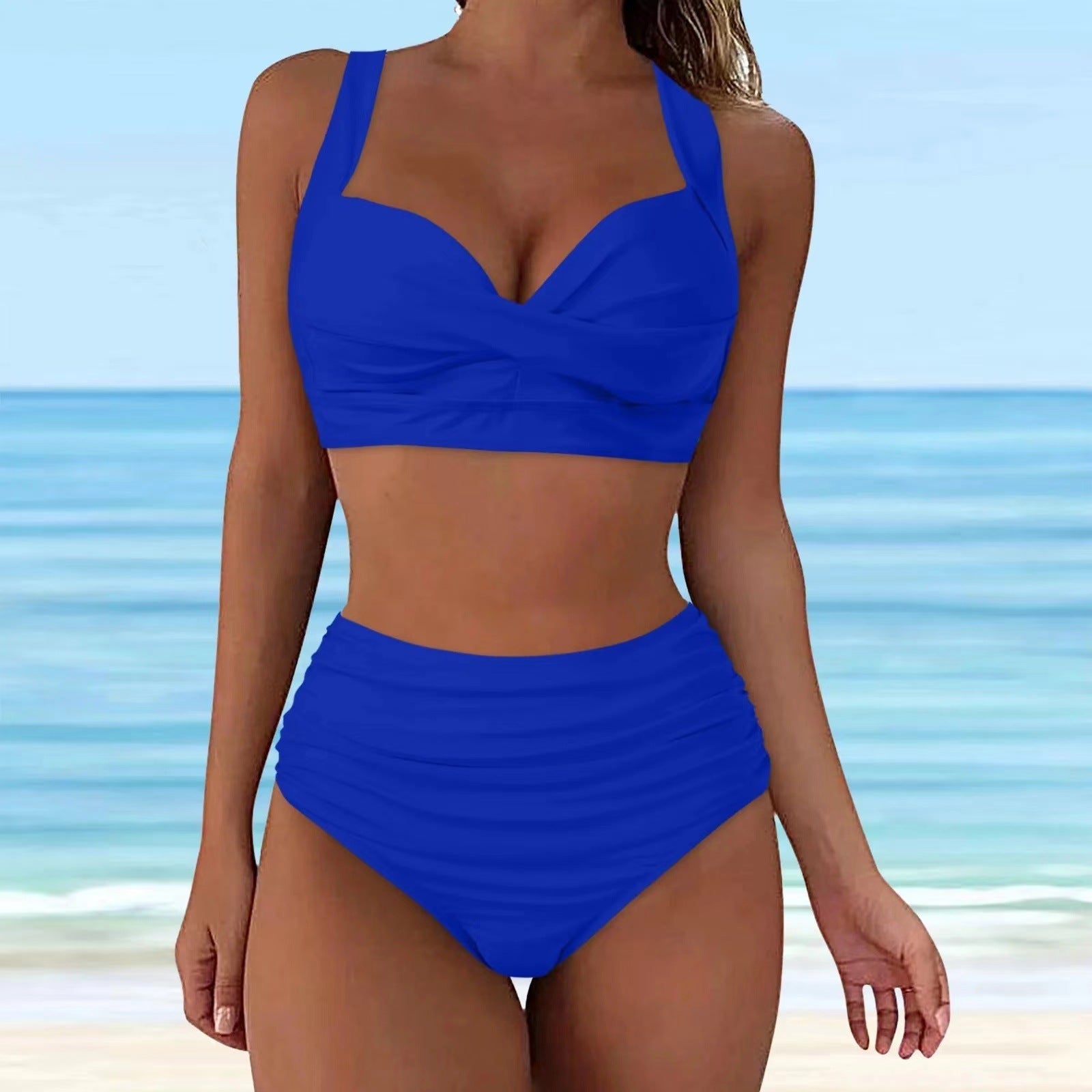 Ensemble de bikini taille haute pour femmes avec un élégant effet plissé R&B