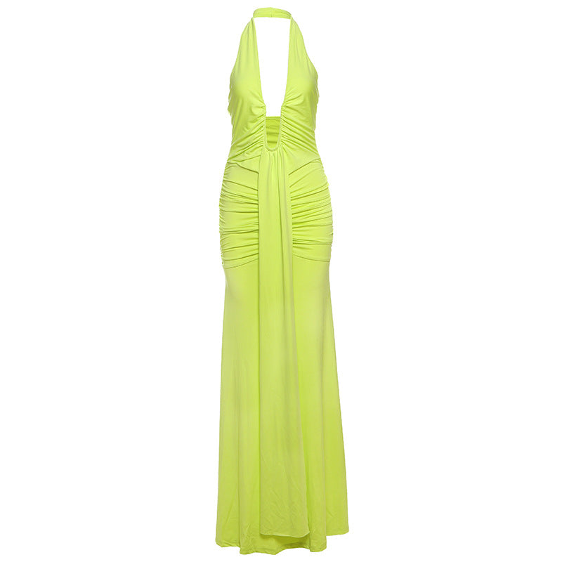 Robe Maxi Élégante pour Femme avec Drapés Raffinés et Décolleté en V Profond Heidi-Mode
