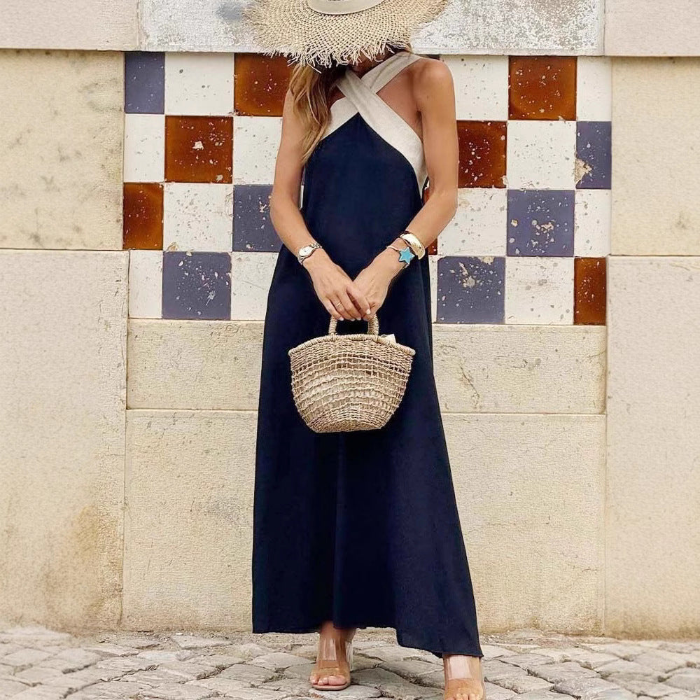 Robe kaftan légère pour femmes avec détail de bretelle croisée, passepoil poitrine et tombé ample R&B