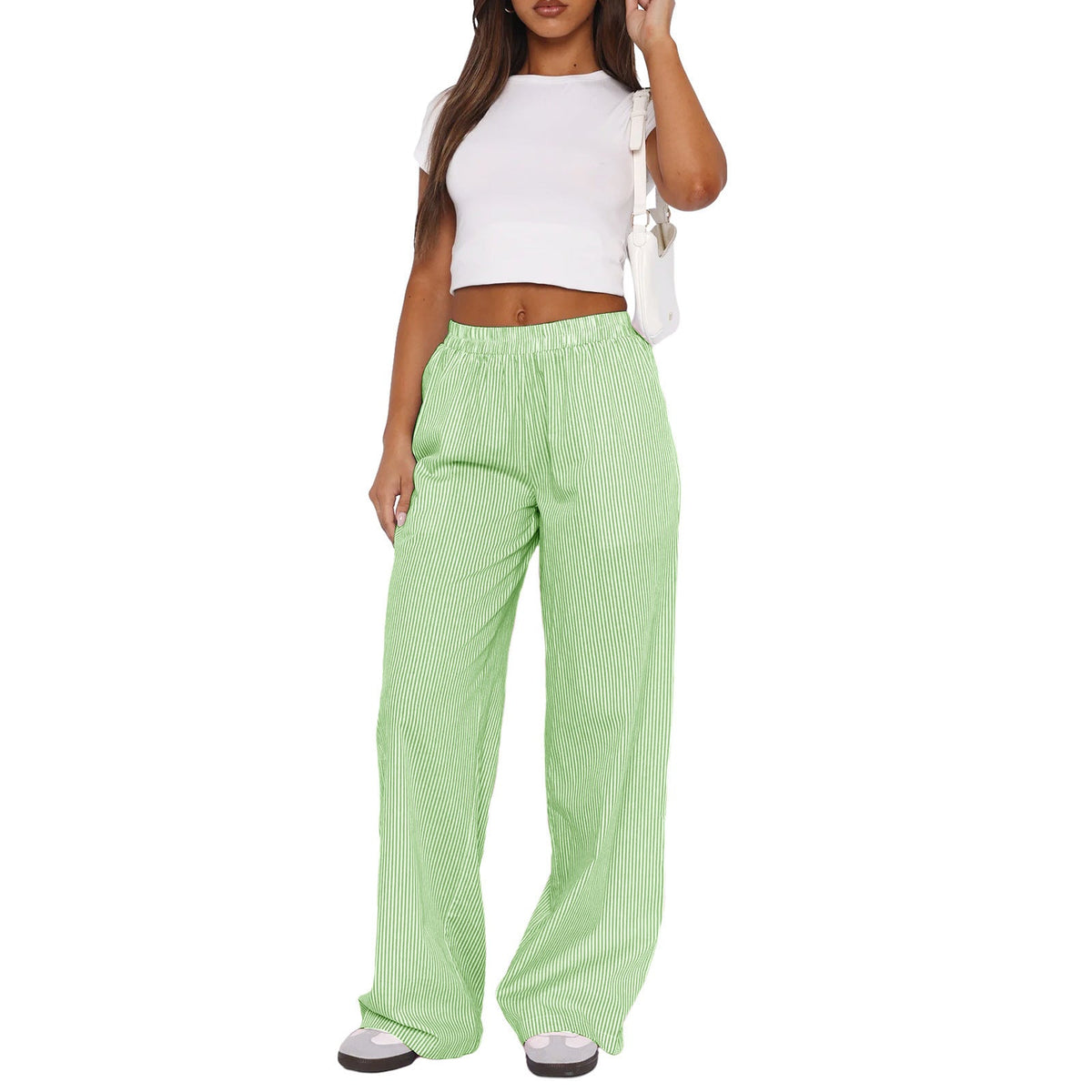 Pantalons de loisirs pour femmes, taille haute, longueur cheville, en mélange de coton doux avec taille élastique Echoarchiv