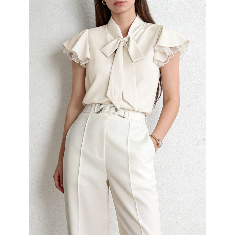 Blouse femme avec manches à volants et nœud féminin Heidi-Mode
