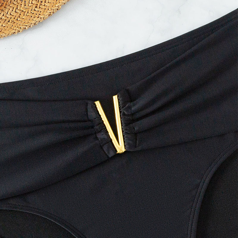 Short de bikini taille haute pour femmes avec élément doré élégant R&B