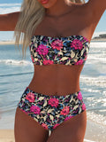 Ensemble de bikini bandeau pour femmes avec taille haute et motif floral R&B