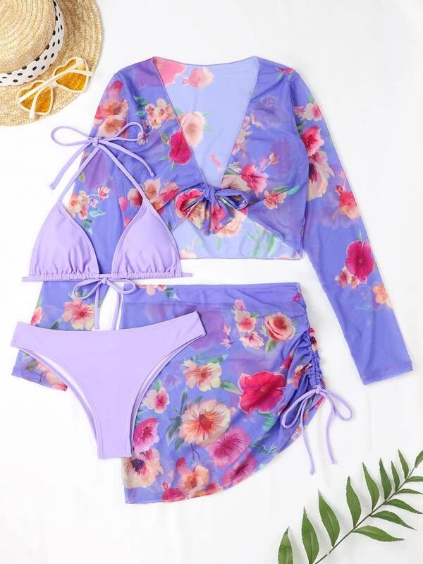 Haut de maillot de bain élégant pour femmes avec design floral et fermeture à nouer Echo Archiv