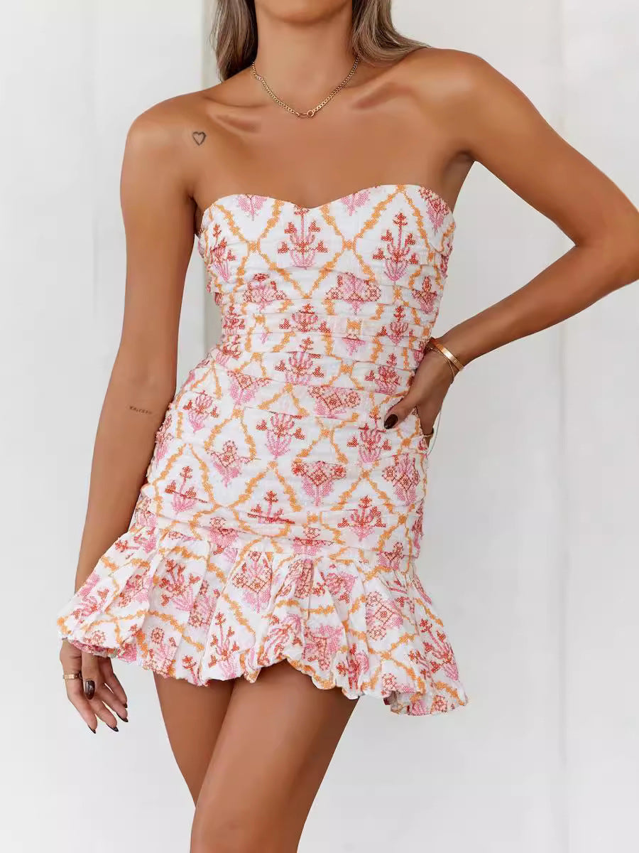 Robe Mini Sans Manches pour Femmes avec Ourlet Volanté