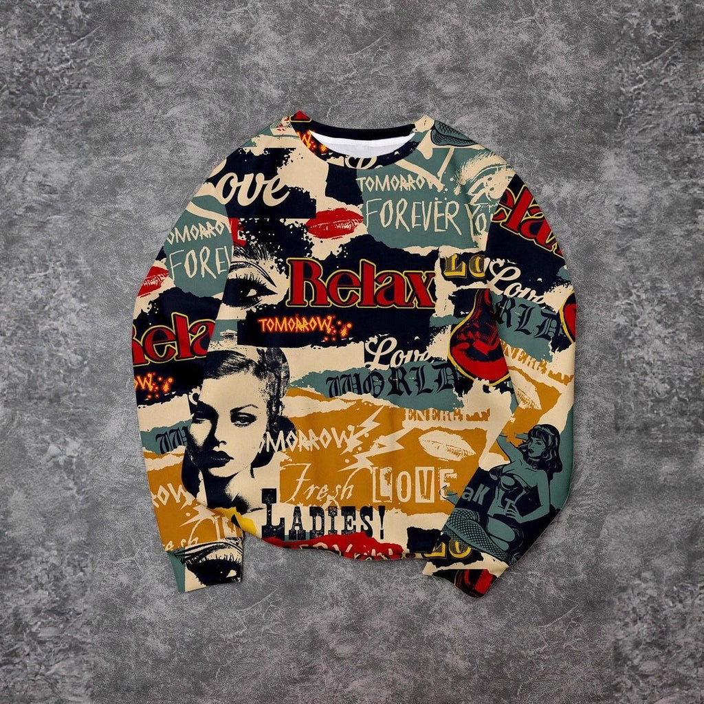 Sweatshirt décontracté pour femmes avec impression graphique créative Echoarchiv