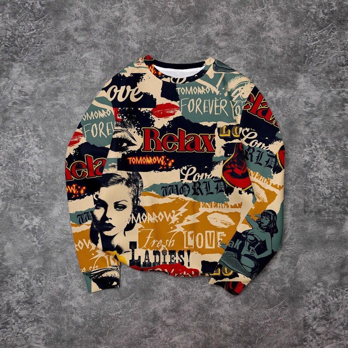Sweatshirt décontracté pour femmes avec impression graphique créative Echoarchiv