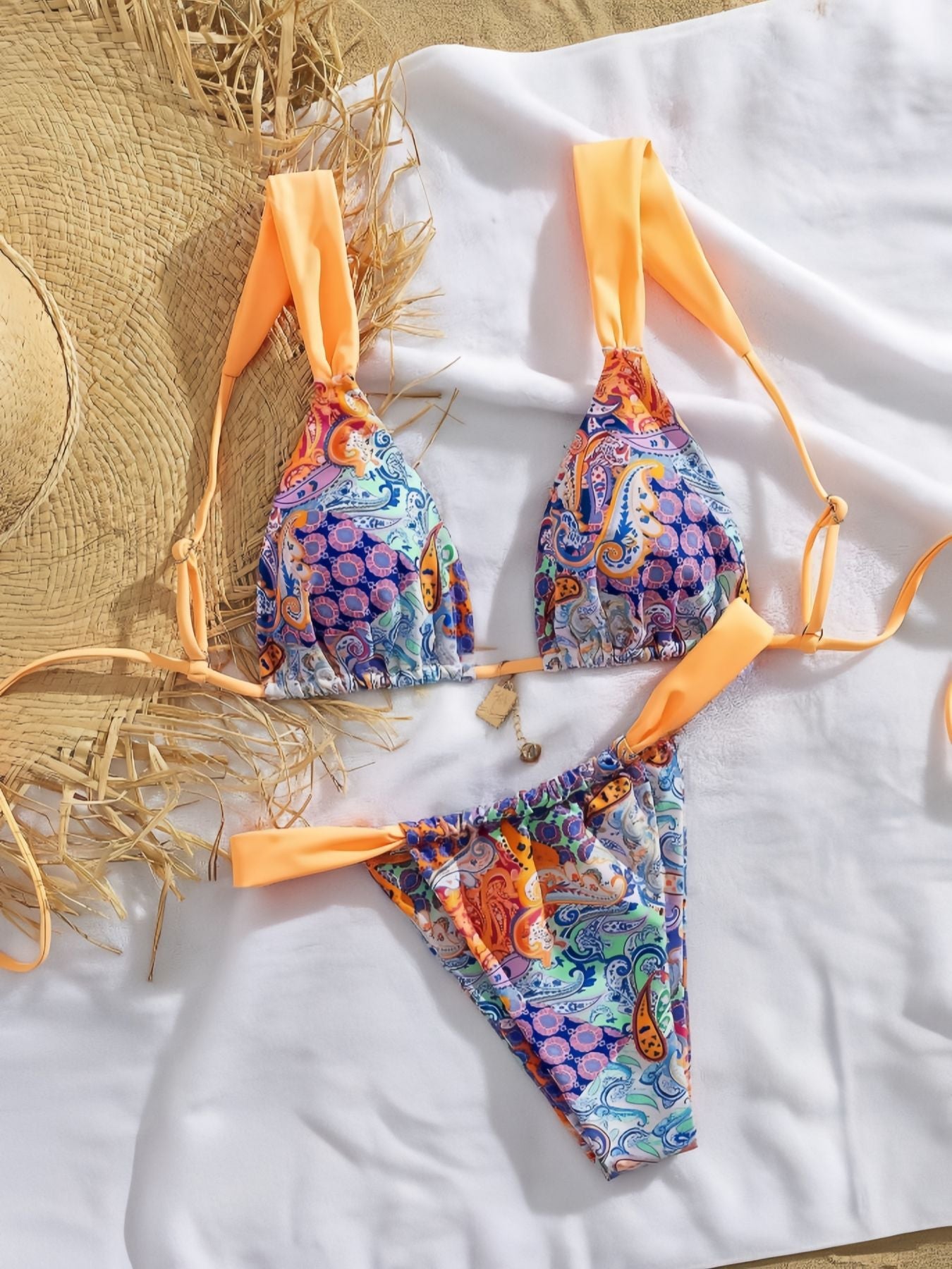 Bikini triangle pour femmes avec motif paisley coloré et bretelles réglables R&B