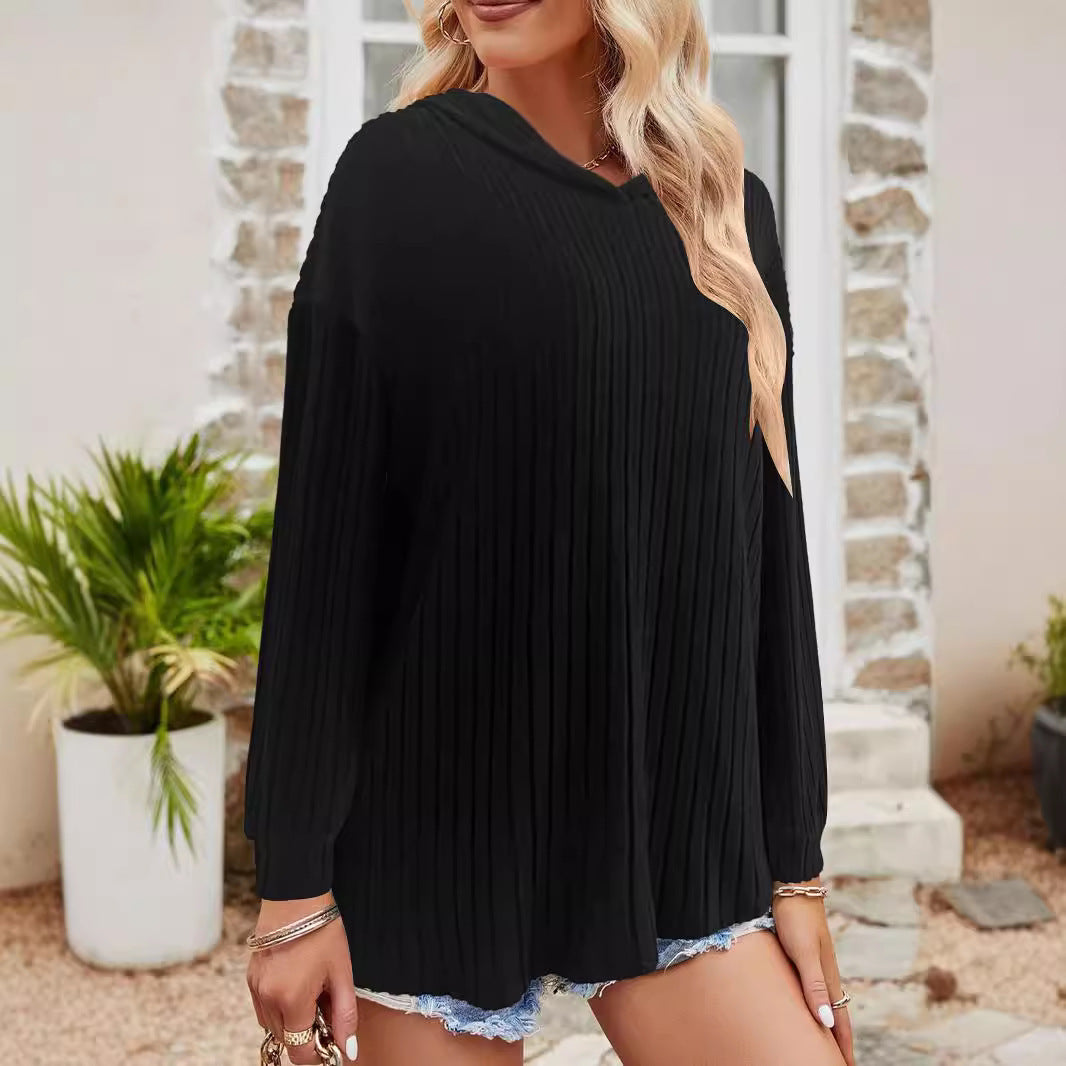 Pull à capuche côtelé pour femmes avec silhouette cropped décontractée Echoarchiv