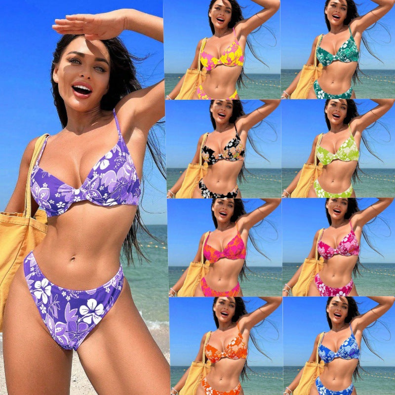 Bikini triangle rembourré pour femmes avec design floral et bretelles réglables R&B
