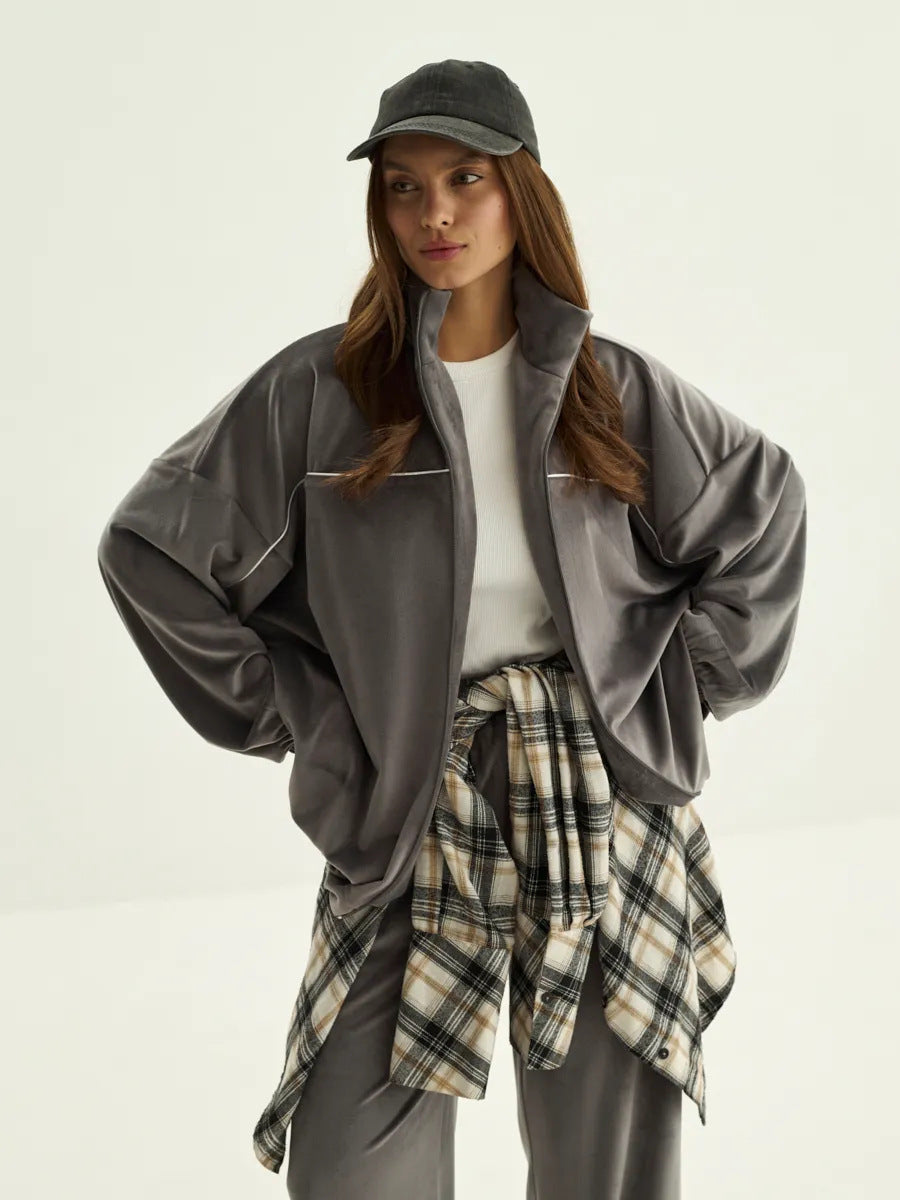 Ensemble Lounge Palazzo pour Femmes en velours doux avec col montant, coupe oversize et pantalon à taille élastique Echo Archiv