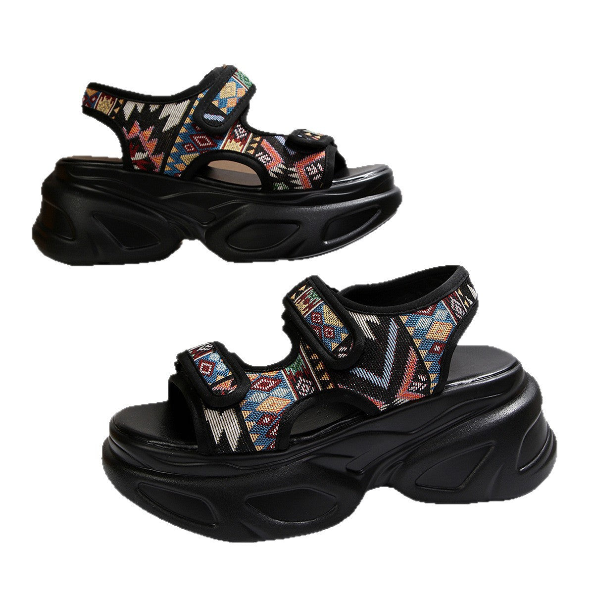 Sandales compensées pour femmes avec fermeture velcro à la mode et semelle profilée tendance R&B