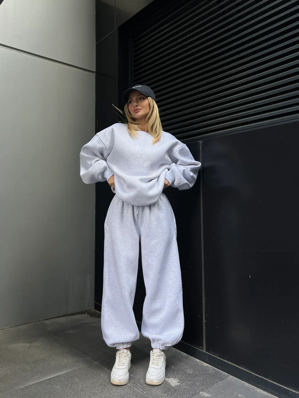 Ensemble de sweat à col rond oversize et pantalon de jogging taille haute à cordon pour femmes en French-Terry Echo Archiv