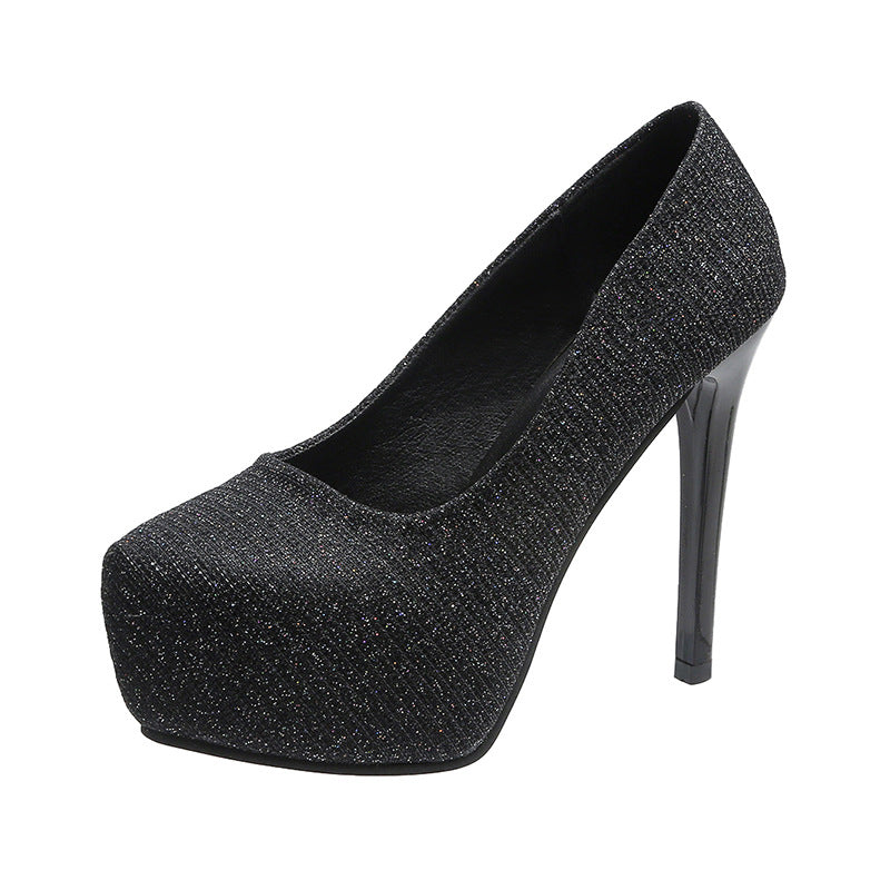 Escarpins à talons hauts pour femmes avec un dessus scintillant et un talon transparent R&B