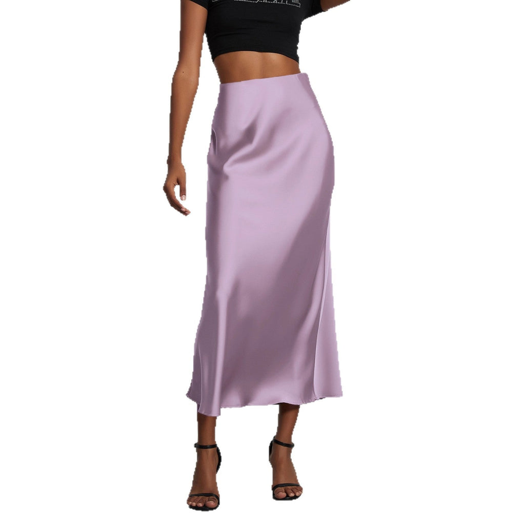 Jupe en Satin Stretch Élégante pour Femmes avec Taille Haute et Coupe Flottante R&B