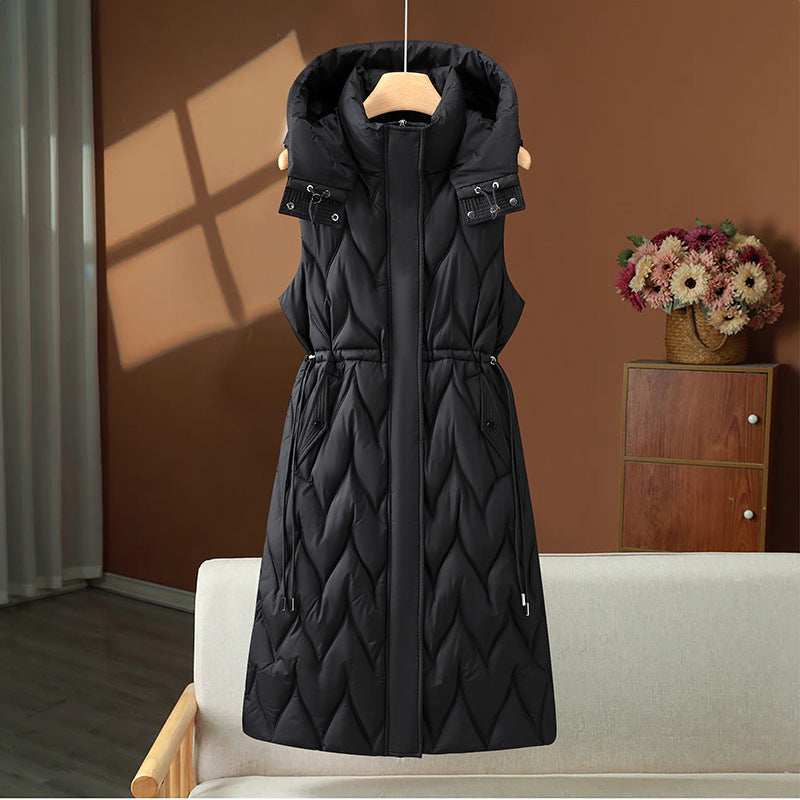 Manteau sans manches à longues manches pour femmes avec capuche, taille ajustable et matelassage en vagues organiques Echo Archiv