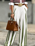 Pantalon palazzo large taille haute pour femmes avec rayures verticales et plis marqués Echoarchiv