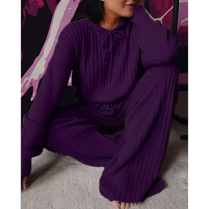 Ensemble de Loungewear en Tricot Côtelé pour Femmes avec Sweat à Capuche et Pantalon Large à Cordon Echo Archive