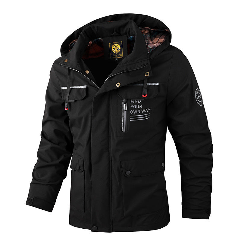 Parka Softshell urbaine pour hommes avec capuche, fermeture éclair à double sens dissimulée et poche sur le bras Echo Archiv
