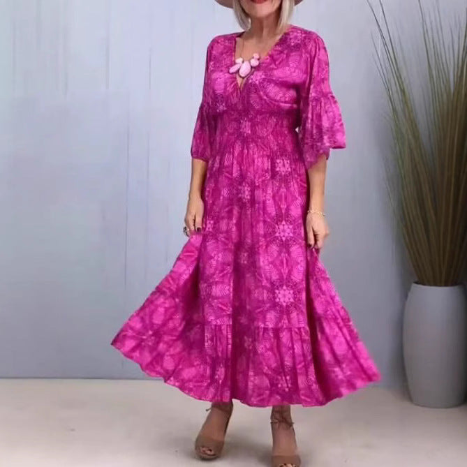 Robe midi légère pour femmes avec décolleté en V, ourlet en couches et manches volantées mi-longues R&B