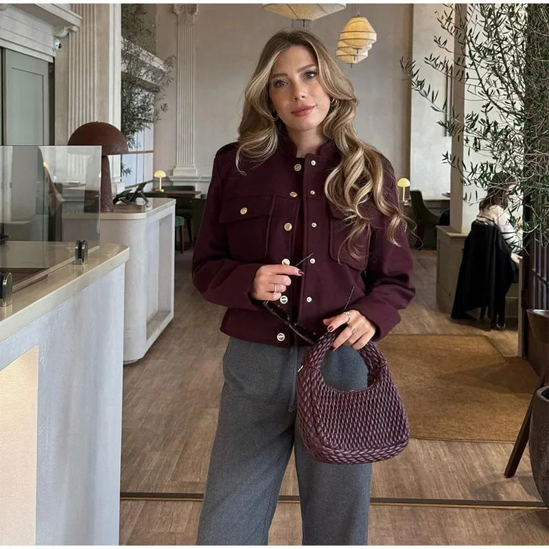 Veste Cropped Femme à la Mode avec Poches