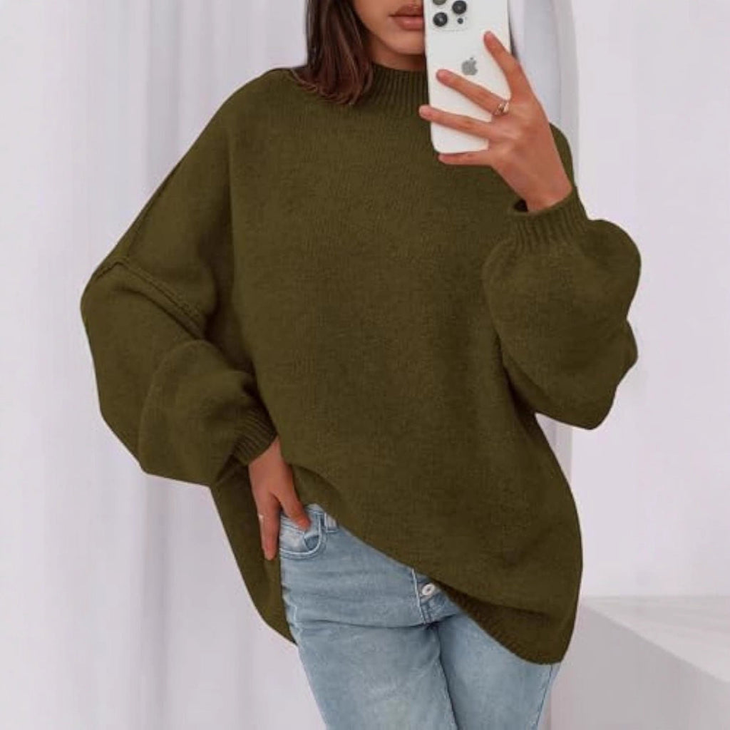 Pull en maille oversize pour femmes avec col montant et manches ballon