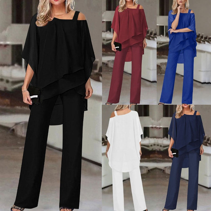 Blouse à couches pour femmes avec bretelles asymétriques et volant asymétrique Echoarchiv