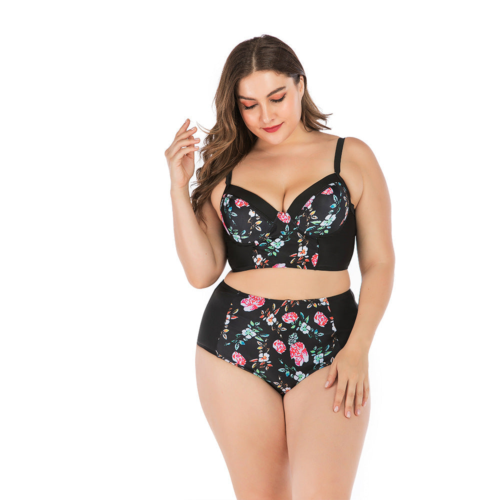 Ensemble de bikini taille haute pour femmes avec haut floral et coupe soutenante R&B