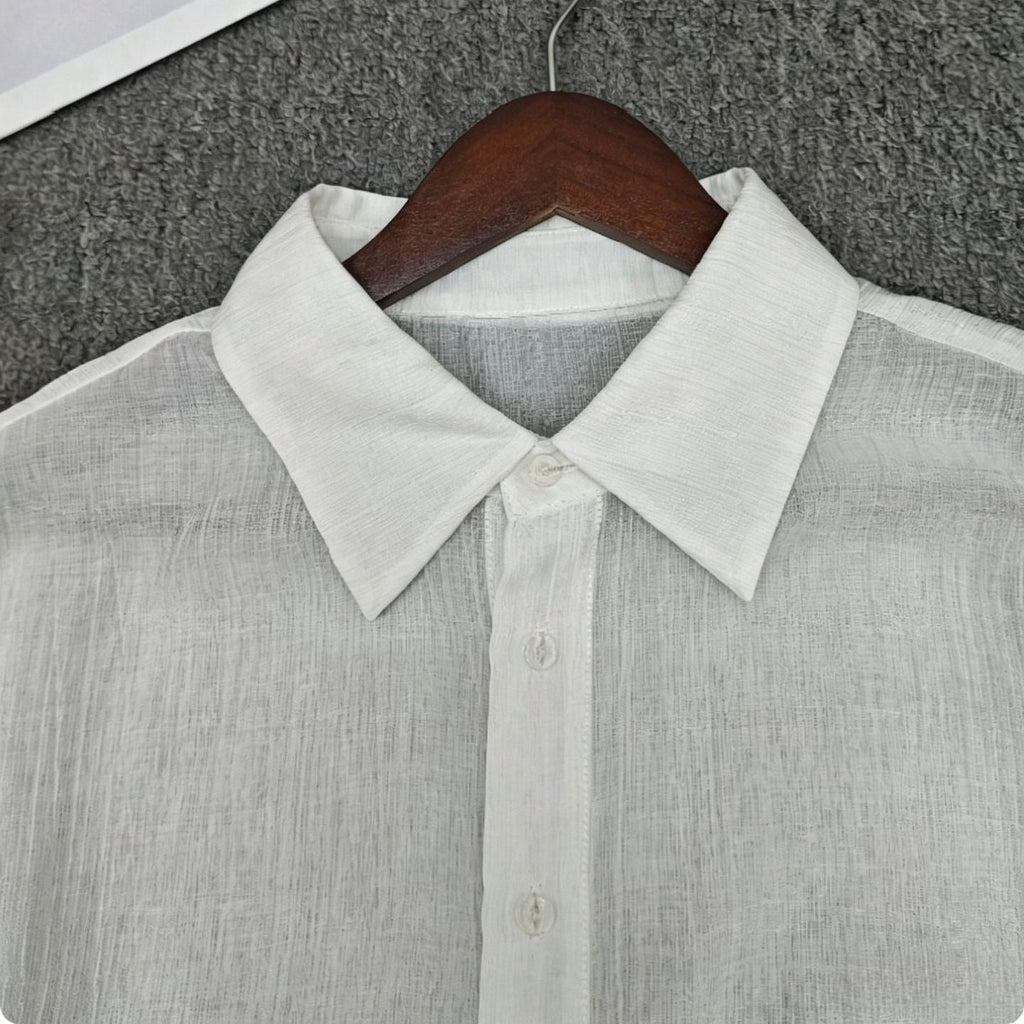 Blouse Femme Transparente en Look Lin avec Col Kent Echoarchiv