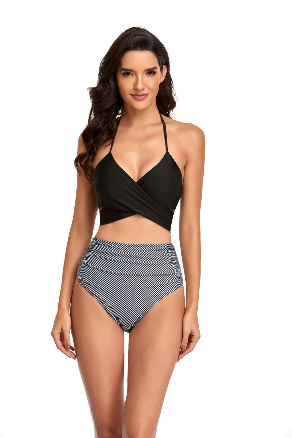 Bikini taille haute pour femmes avec haut croisé et motifs floraux R&B
