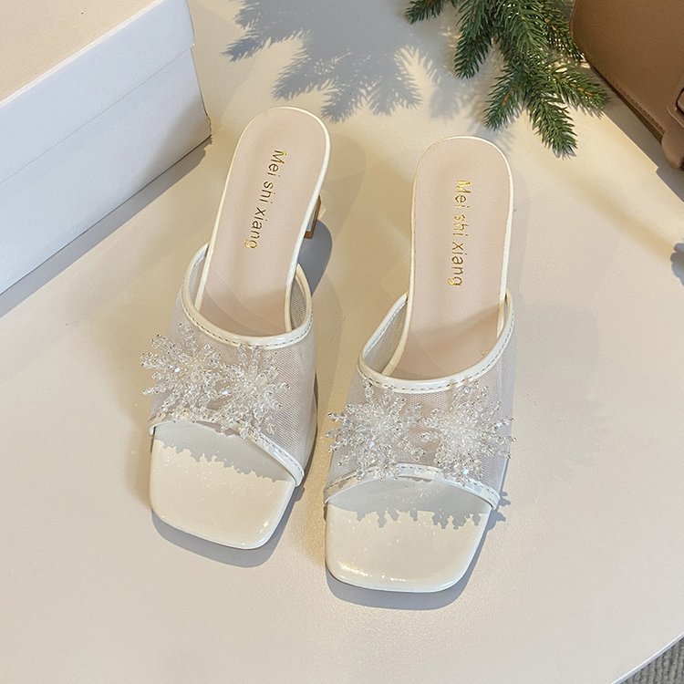 Mules pour femmes avec ornement en strass scintillant R&B