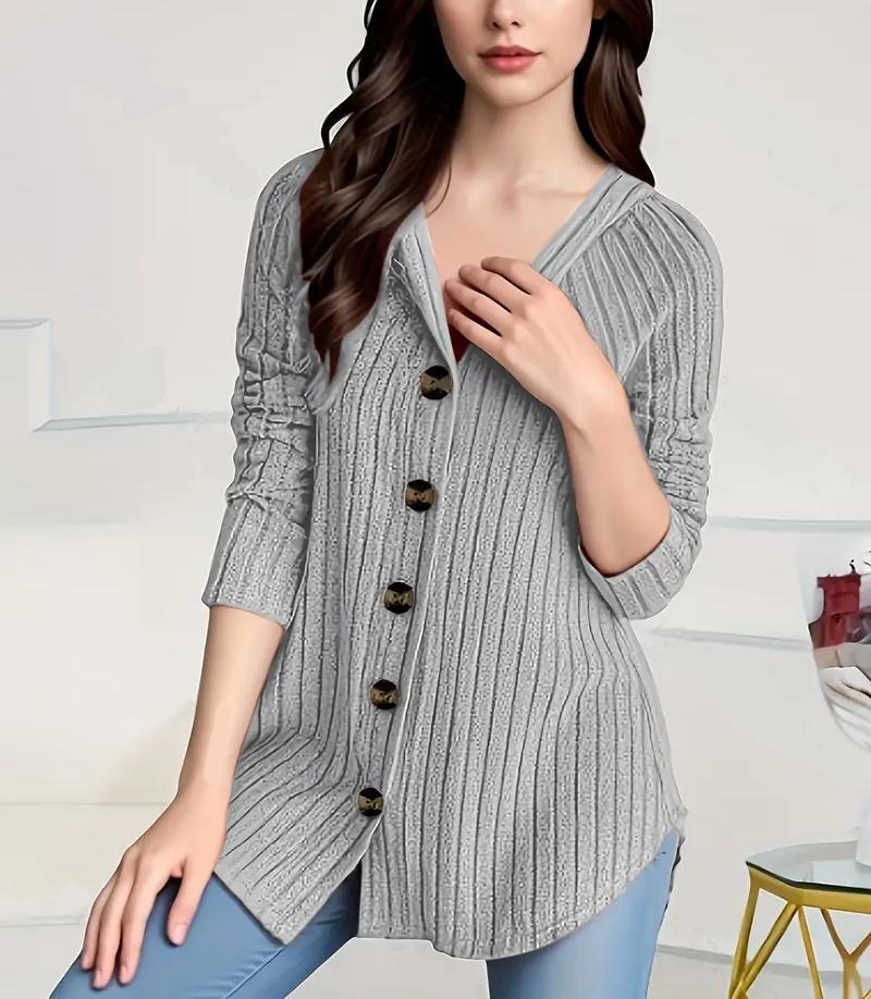 Cardigan en tricot côtelé pour femmes avec décolleté en V et boutons décoratifs Echo Archiv