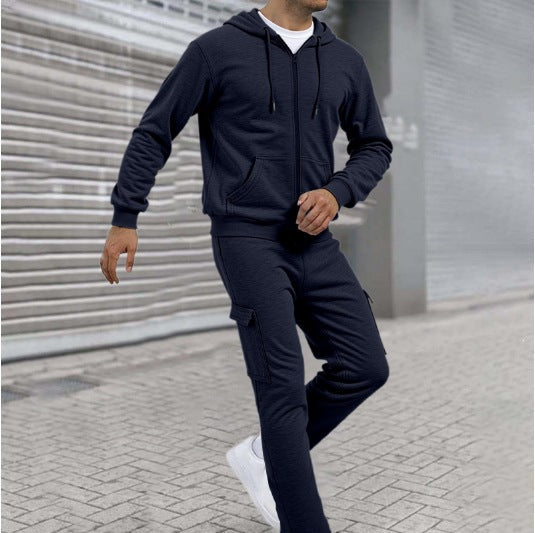 Ensemble de sweat à zip athlétique pour hommes avec pantalon de jogging cargo, coutures ergonomiques et bords côtelés Echo Archiv