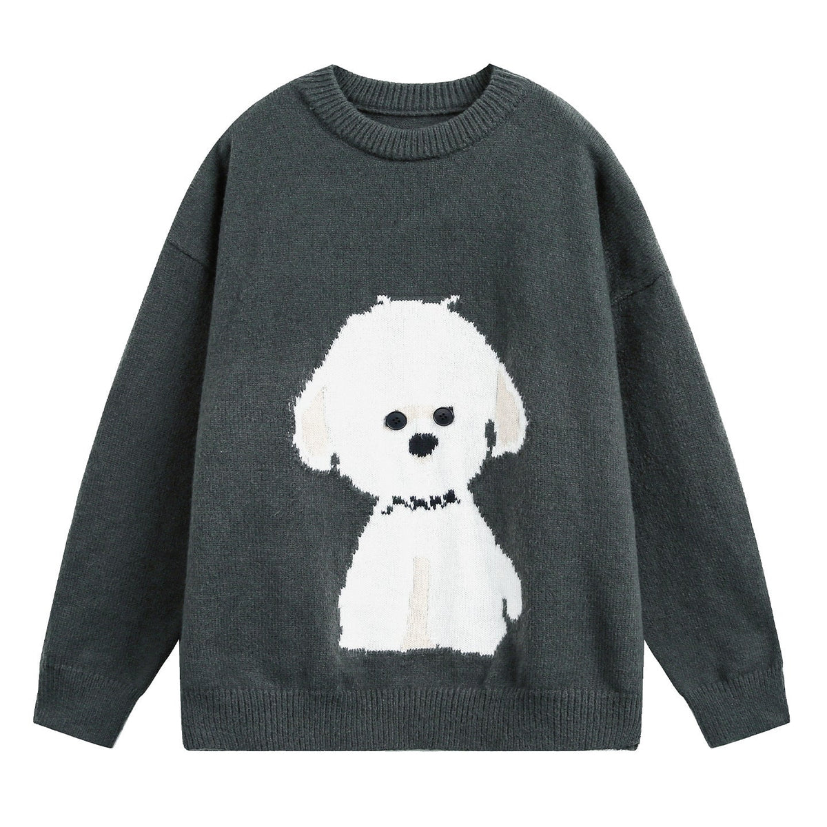 Pull oversized à col rond pour femmes avec motif de chien