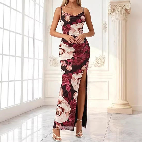 Robe maxi femme avec fente latérale et design floral R&B